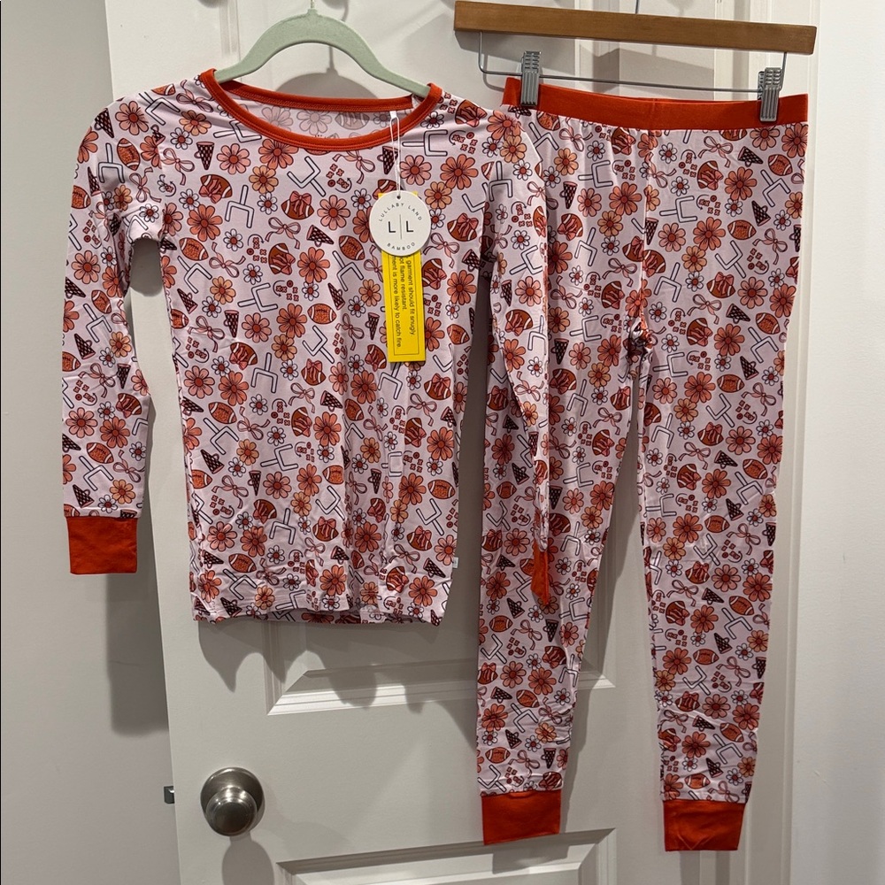 Girls Football Floral Bamboo Pajama Set size 9/10 by Lullaby land Bamboo NWT
